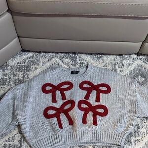 Vici Light Gray Sweater with Bold Red Bows